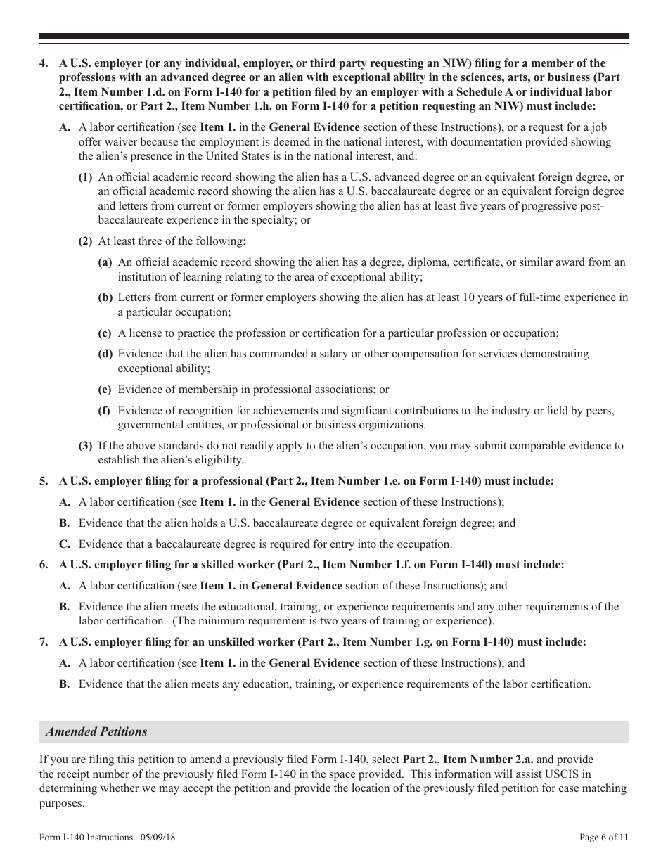 Instructions for USCIS Form I-140 Petition for Alien Workers, Page 6