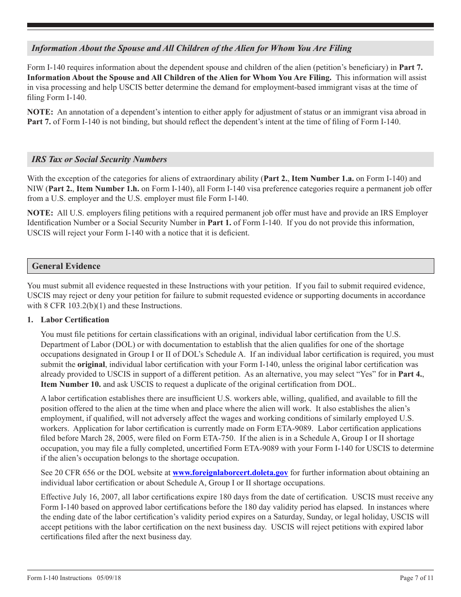 Instructions for USCIS Form I-140 Petition for Alien Workers, Page 7