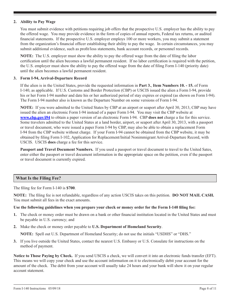 Instructions for USCIS Form I-140 Petition for Alien Workers, Page 8