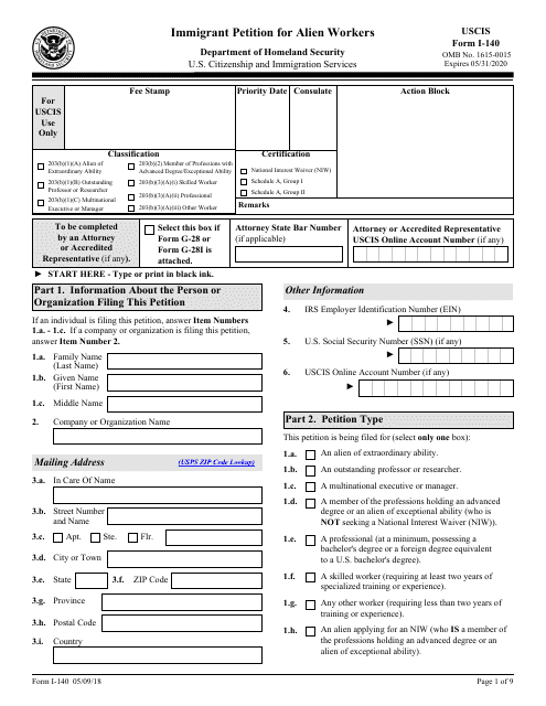 USCIS Form I-140  Printable Pdf
