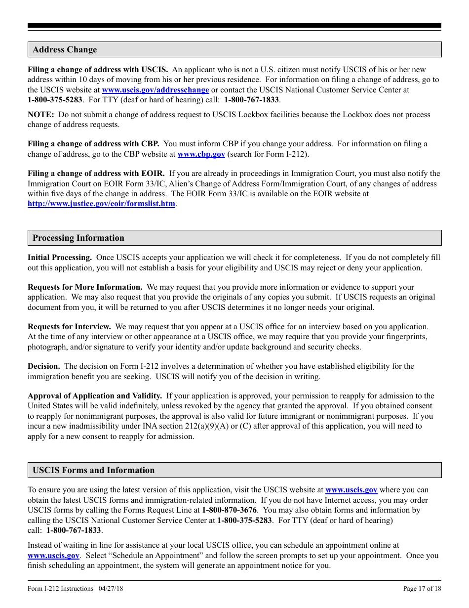 Instructions for USCIS Form I-212 Application for Permission to Re-apply for Admission Into the United States After Deportation or Removal, Page 17
