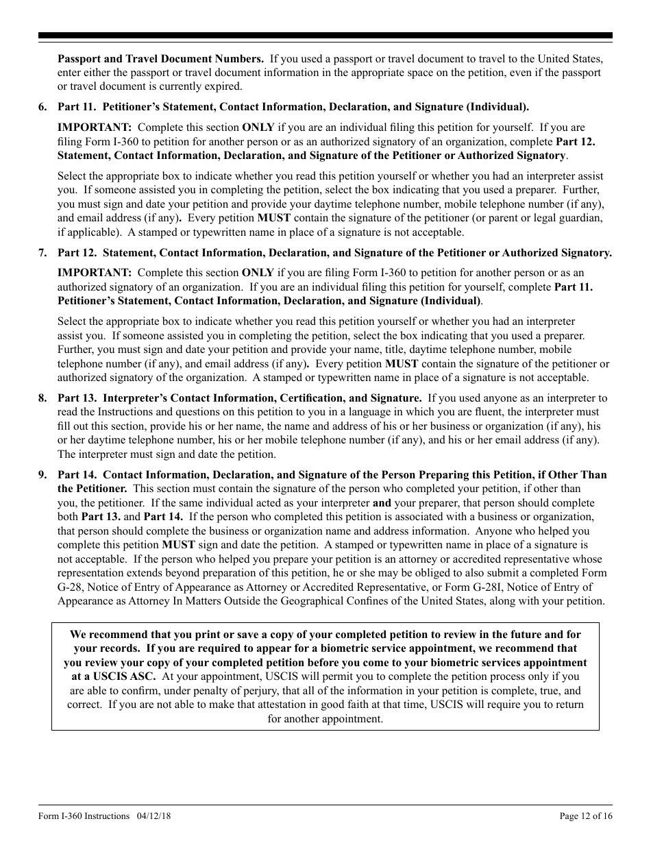 Instructions for USCIS Form I-360 Petition for Amerasian, Widow(Er), or Special Immigrant, Page 12