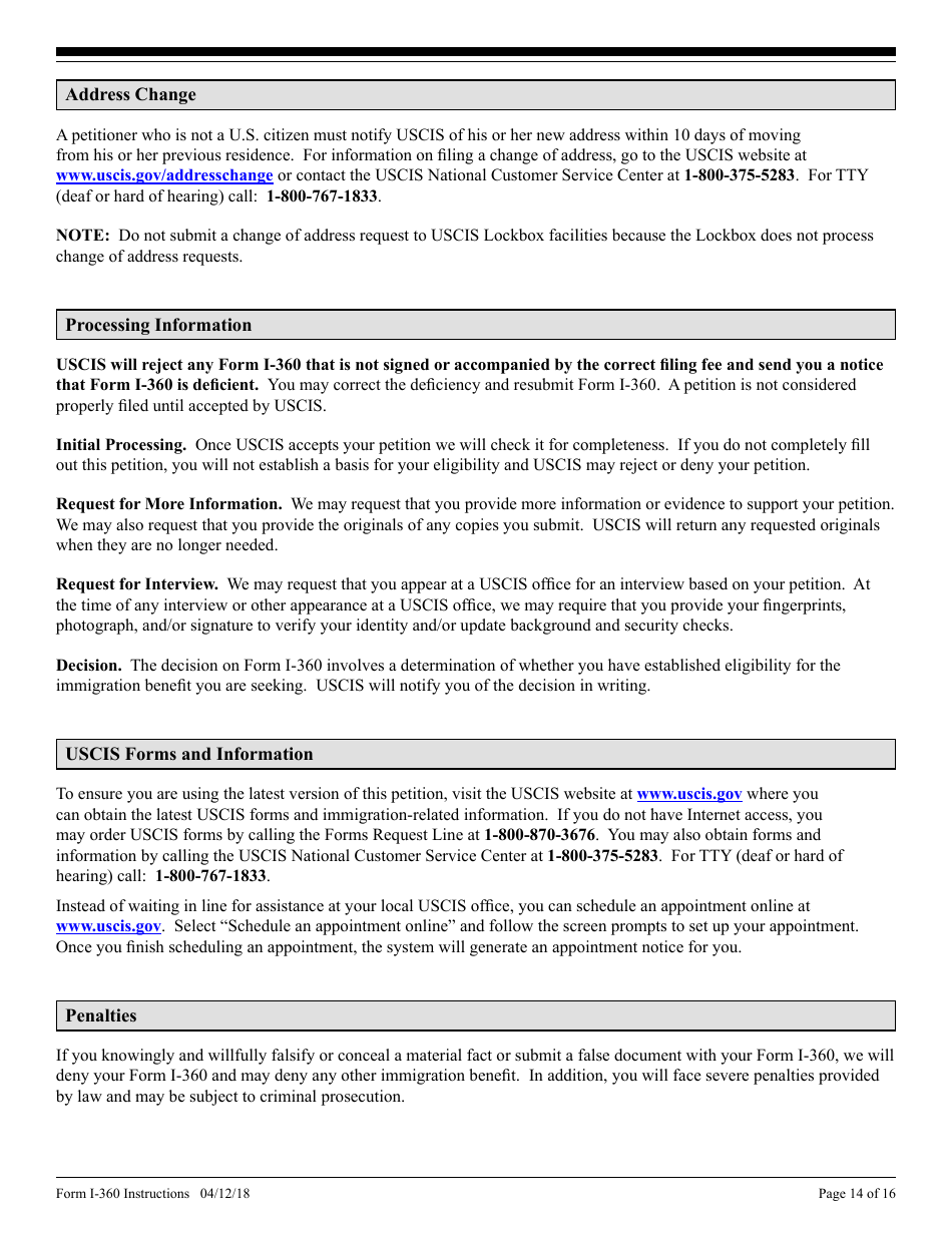 Instructions for USCIS Form I-360 Petition for Amerasian, Widow(Er), or Special Immigrant, Page 14