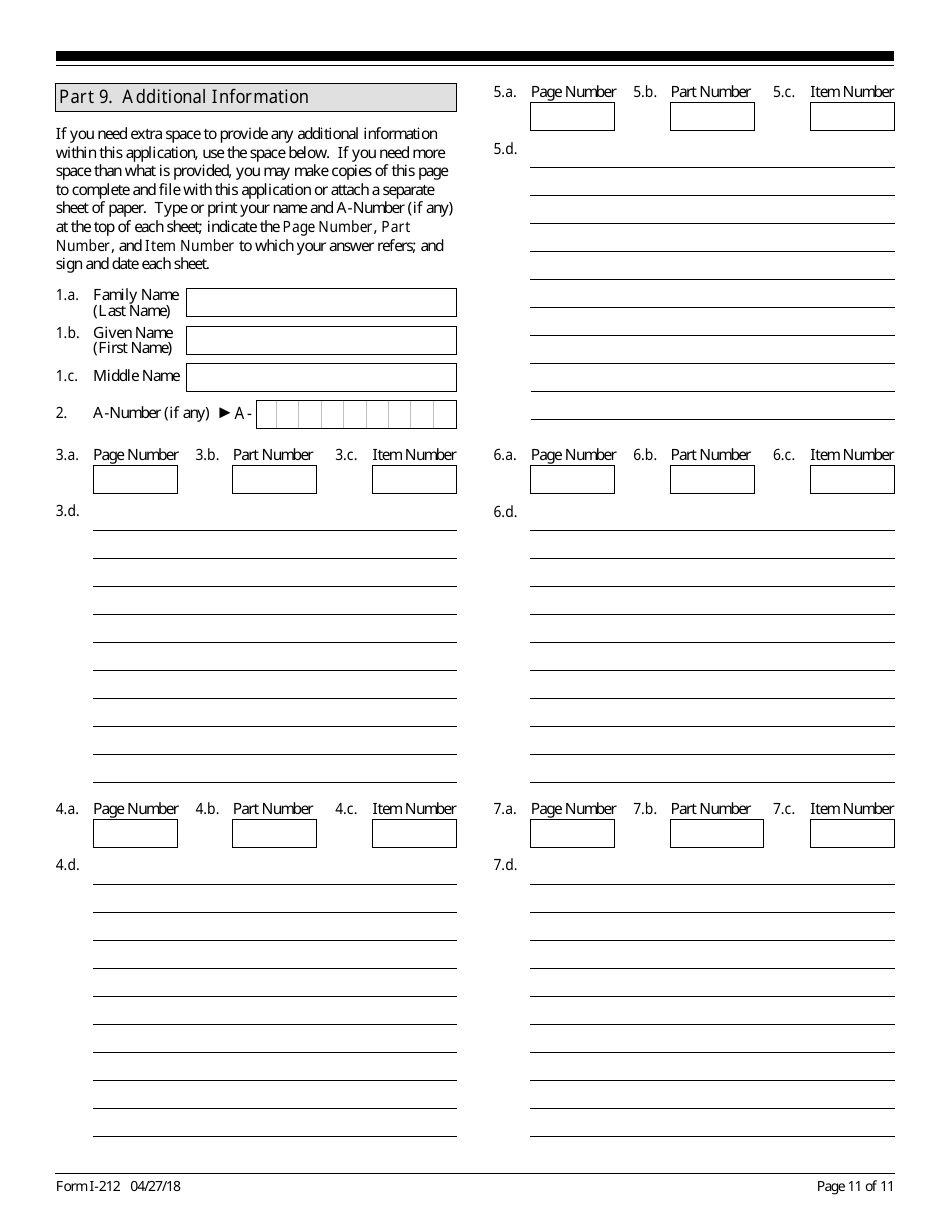 USCIS Form I-212 Application for Permission to Reapply for Admission Into the United States After Deportation or Removal, Page 11