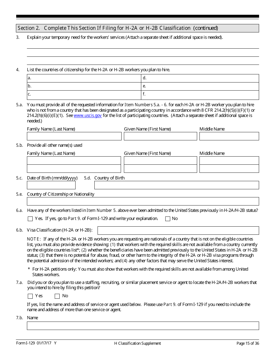 USCIS Form I-129 Petition for a Nonimmigrant Worker, Page 15