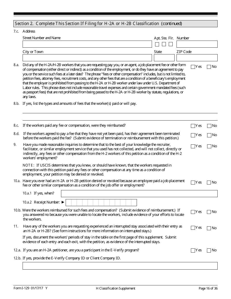 USCIS Form I-129 Petition for a Nonimmigrant Worker, Page 16