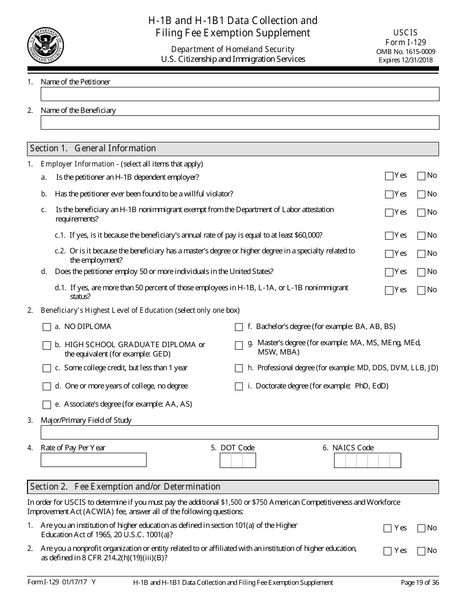 USCIS Form I-129 Petition for a Nonimmigrant Worker, Page 19