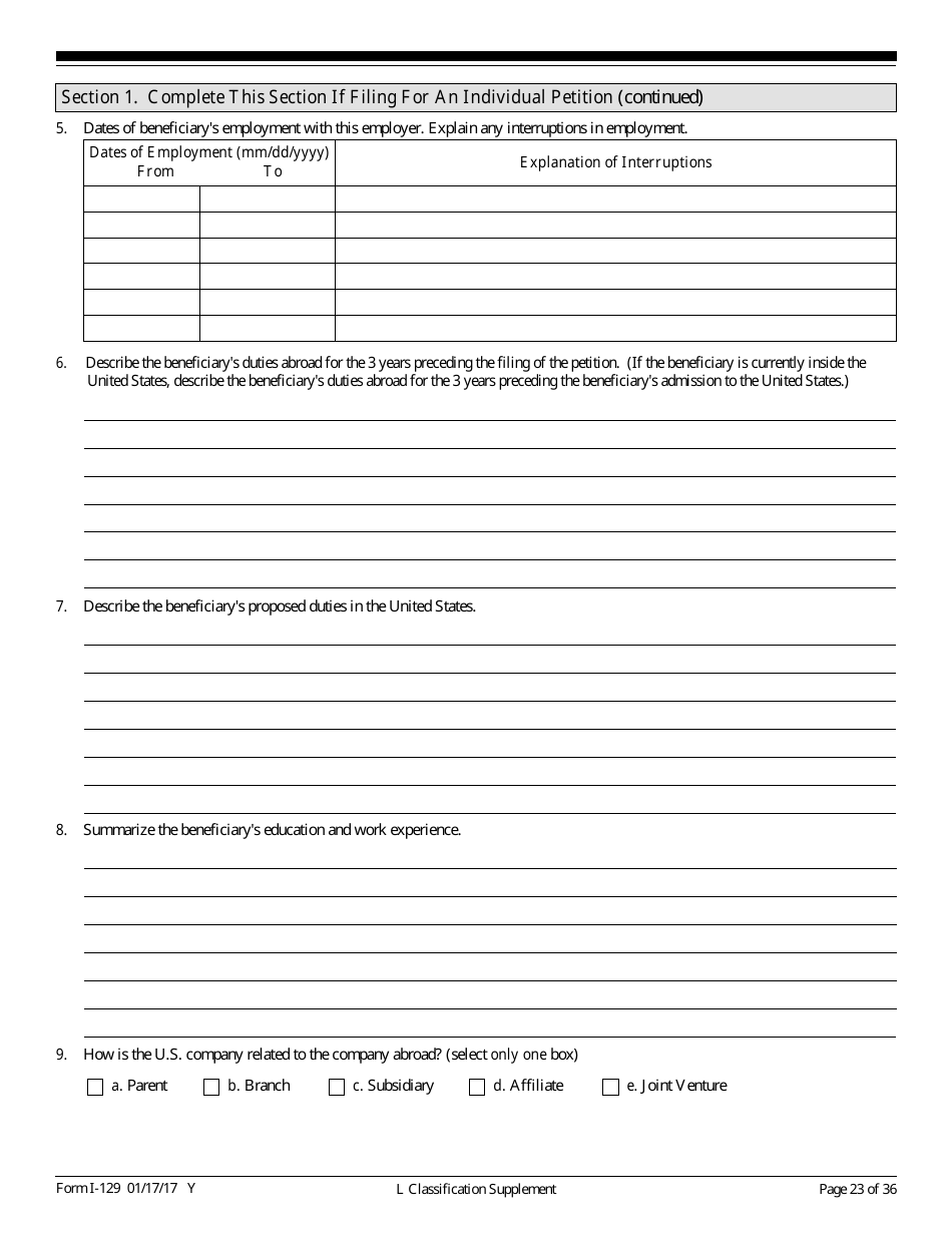 USCIS Form I-129 Petition for a Nonimmigrant Worker, Page 23