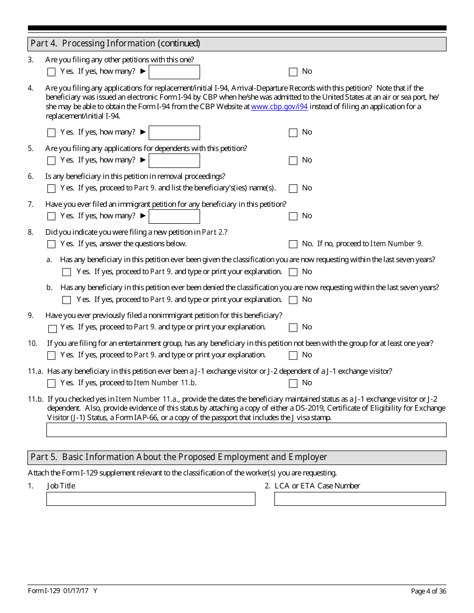 USCIS Form I-129 Petition for a Nonimmigrant Worker, Page 4