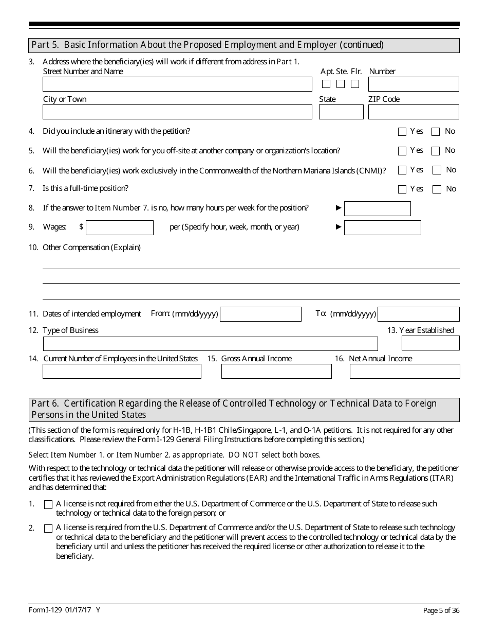 USCIS Form I-129 Petition for a Nonimmigrant Worker, Page 5