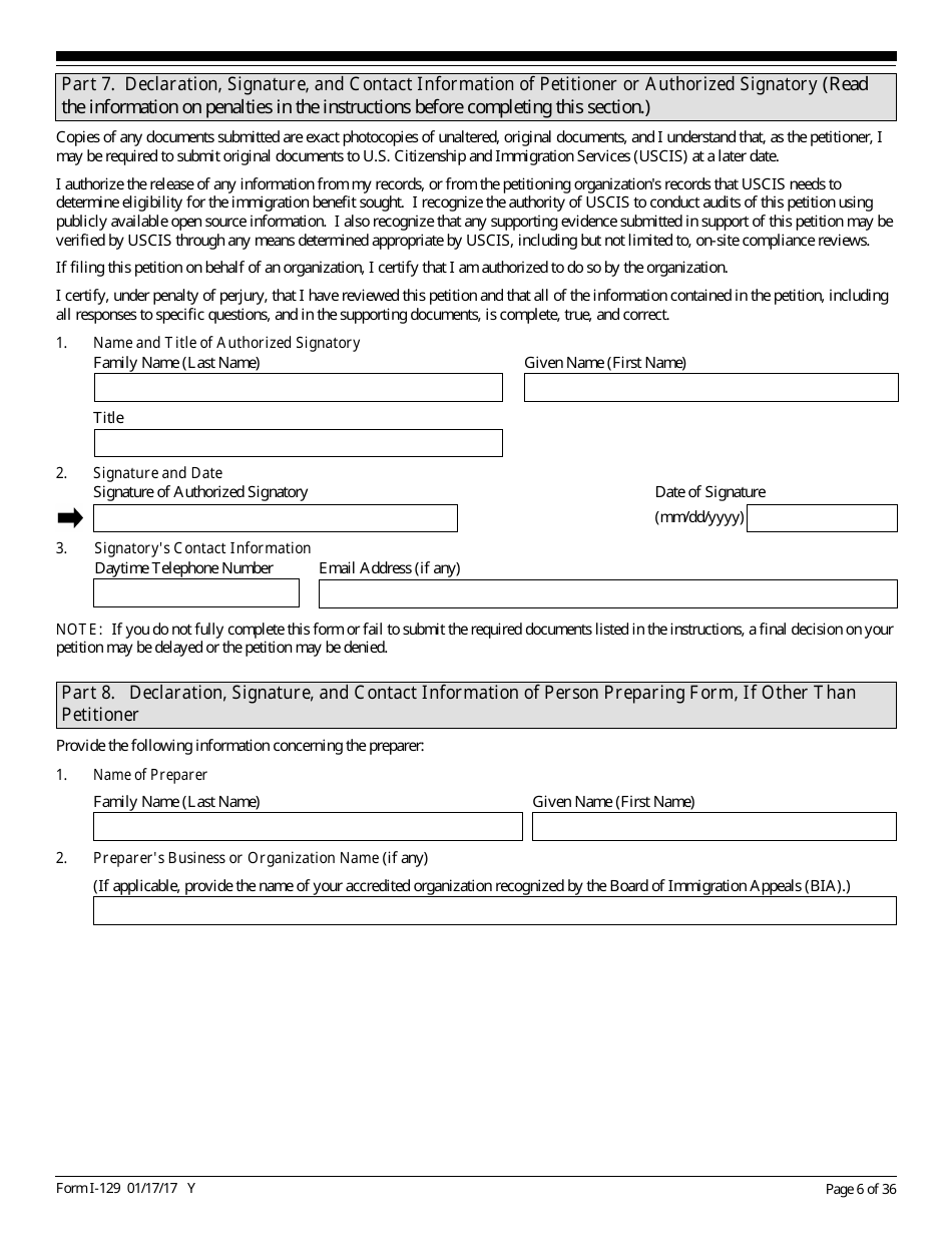 USCIS Form I-129 Petition for a Nonimmigrant Worker, Page 6