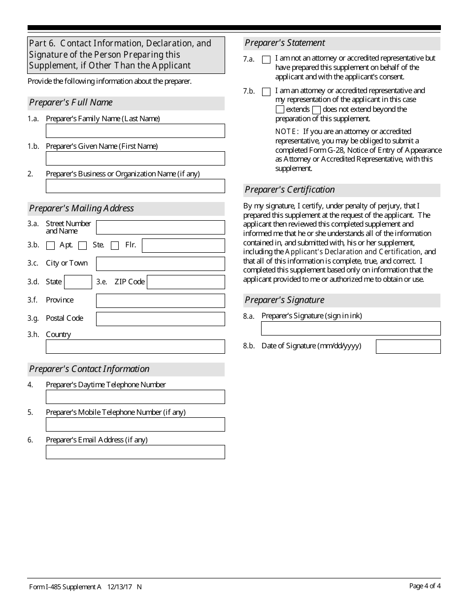 USCIS Form I-485 Supplement A Adjustment of Status Under Section 245(I), Page 4