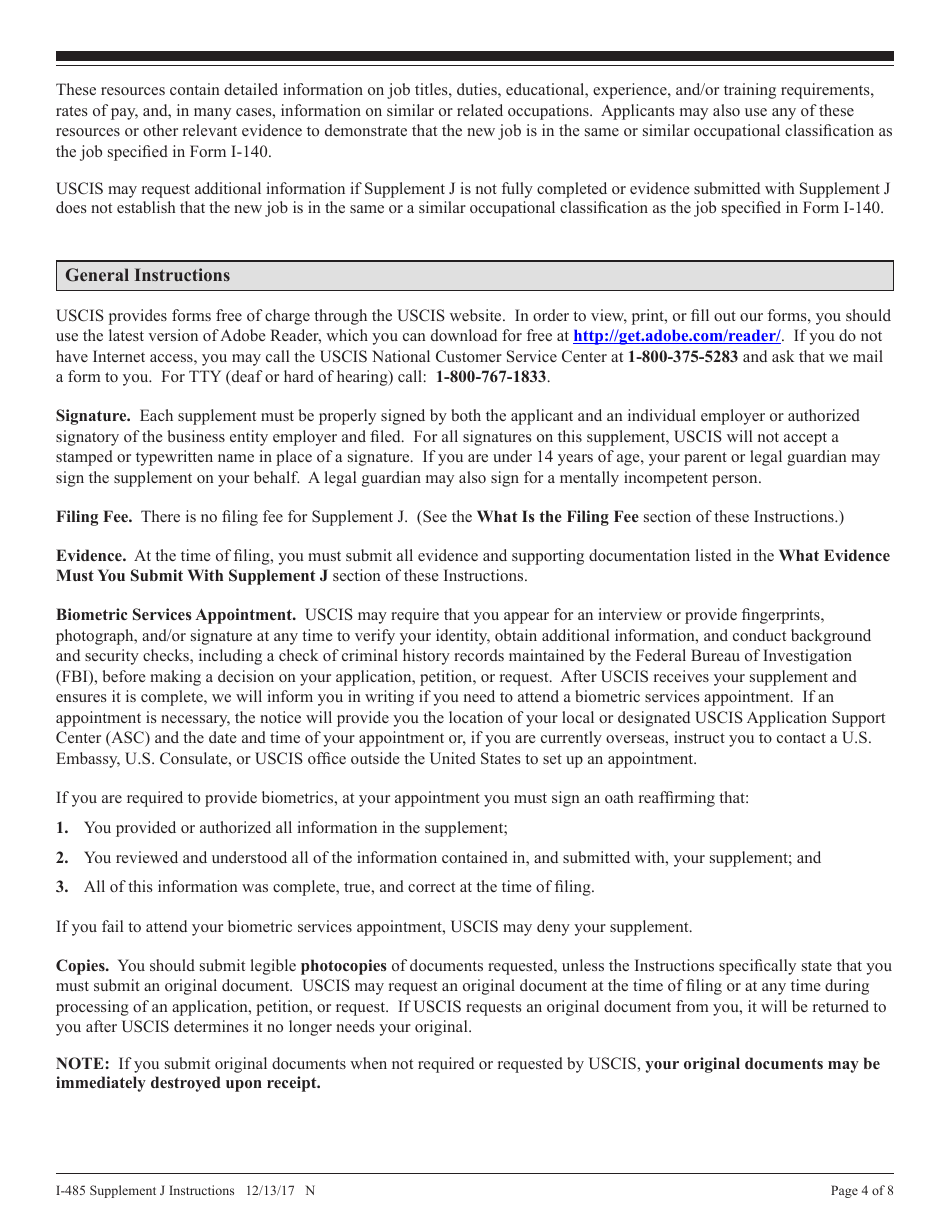 Instructions for USCIS Form I-485 Supplement J Confirmation of Bona Fide Job Offer or Request for Job Portability Under Ina Section 204(J), Page 4