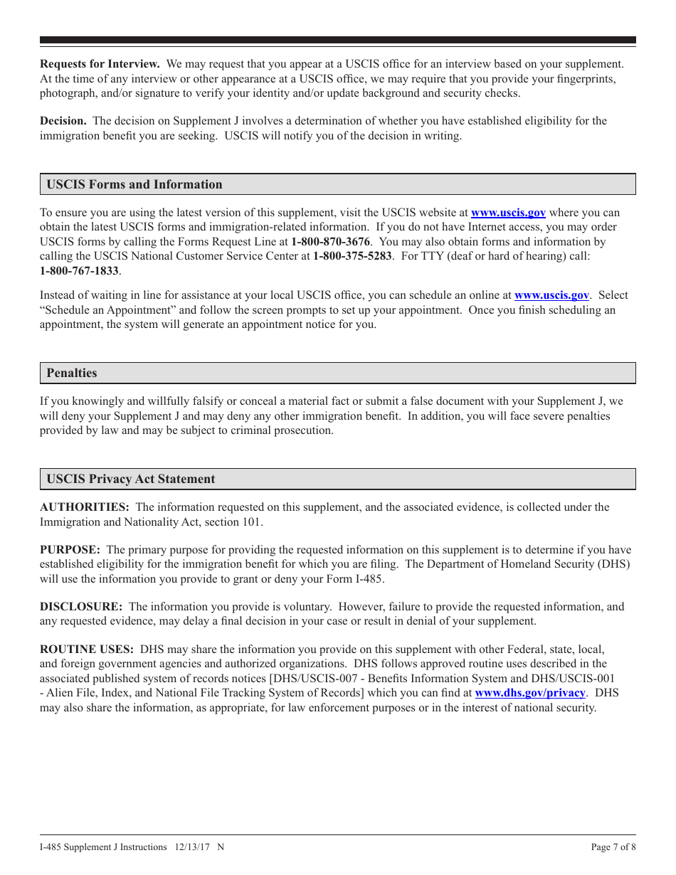 Instructions for USCIS Form I-485 Supplement J Confirmation of Bona Fide Job Offer or Request for Job Portability Under Ina Section 204(J), Page 7