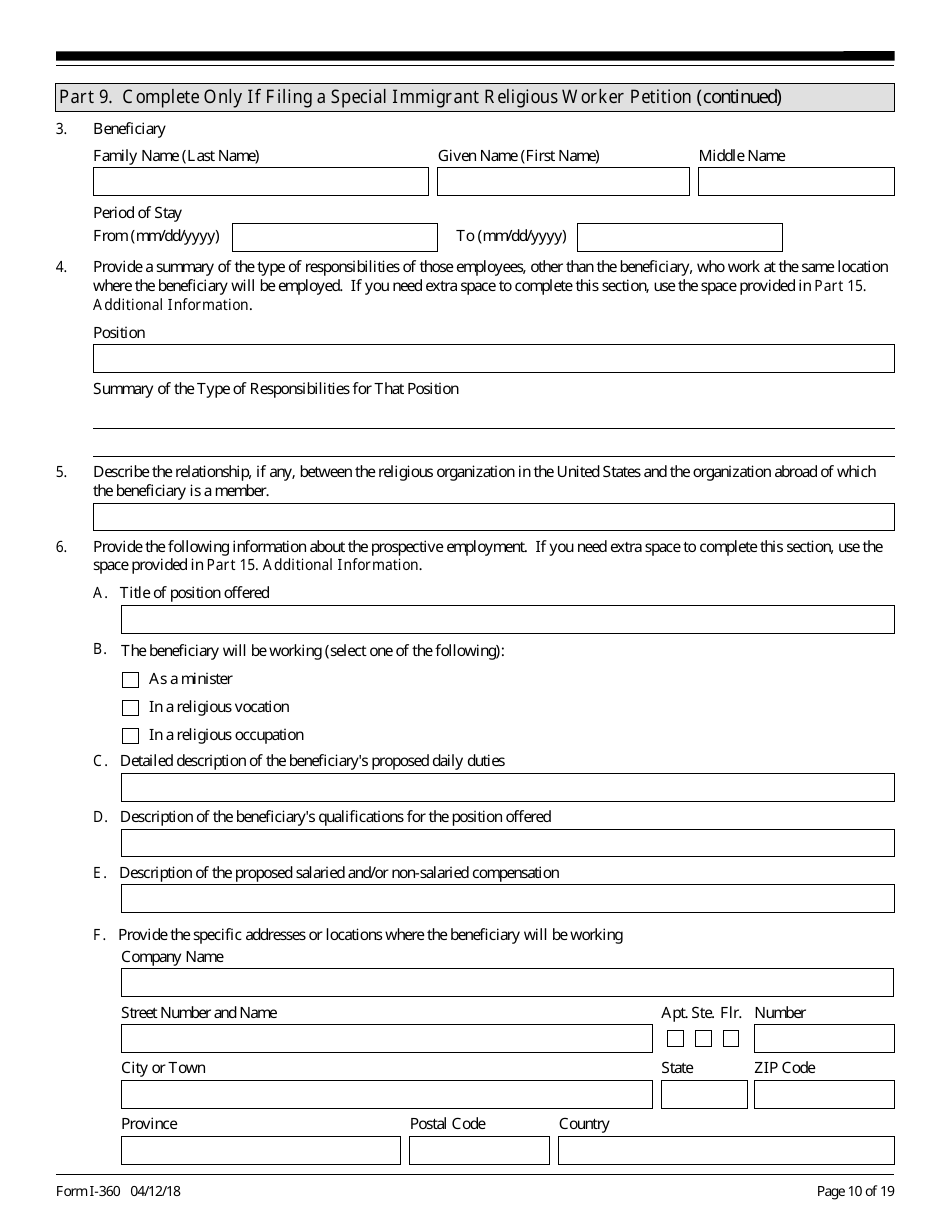 USCIS Form I-360 Petition for Amerasian, Widow(Er), or Special Immigrant, Page 10