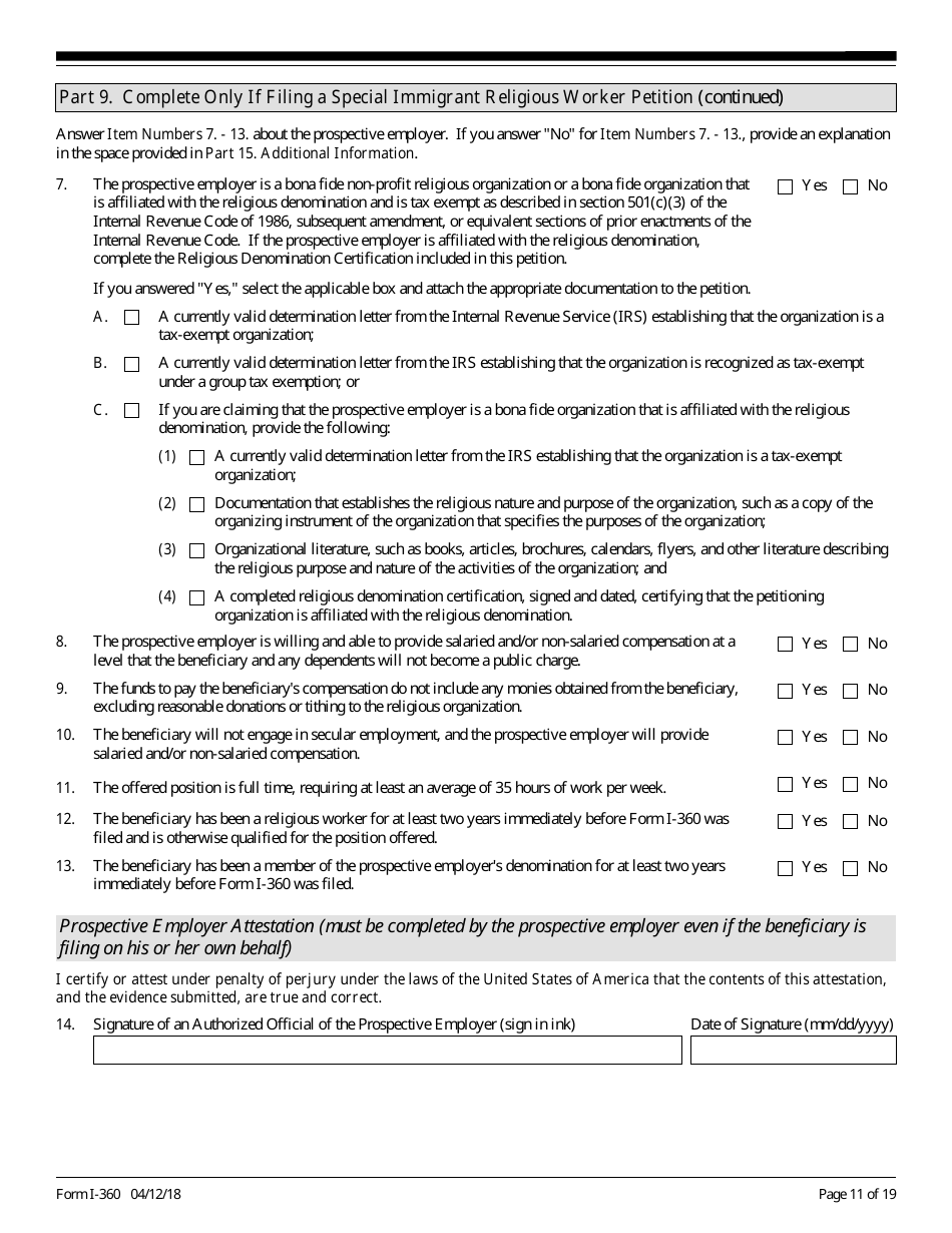 USCIS Form I-360 Petition for Amerasian, Widow(Er), or Special Immigrant, Page 11