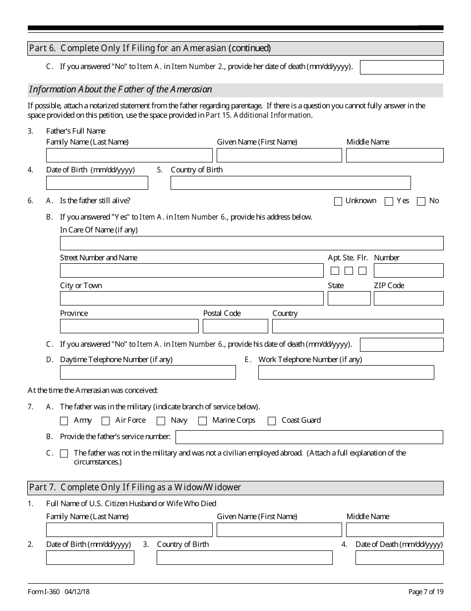 USCIS Form I-360 Petition for Amerasian, Widow(Er), or Special Immigrant, Page 7