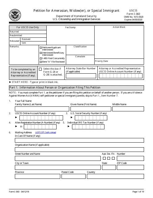 USCIS Form I-360  Printable Pdf
