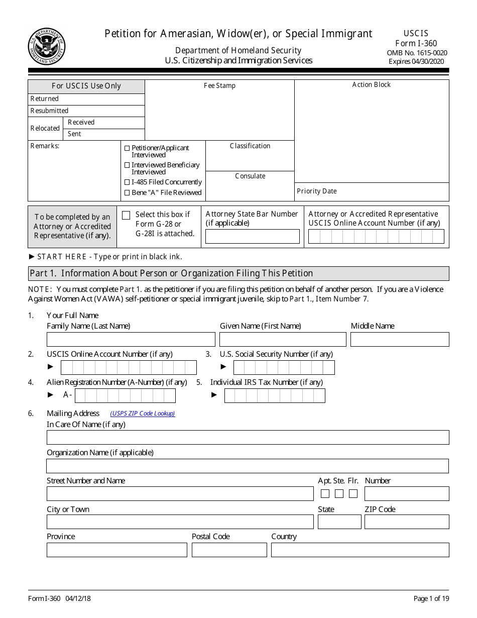 USCIS Form I-360 - Fill Out, Sign Online and Download Fillable PDF ...