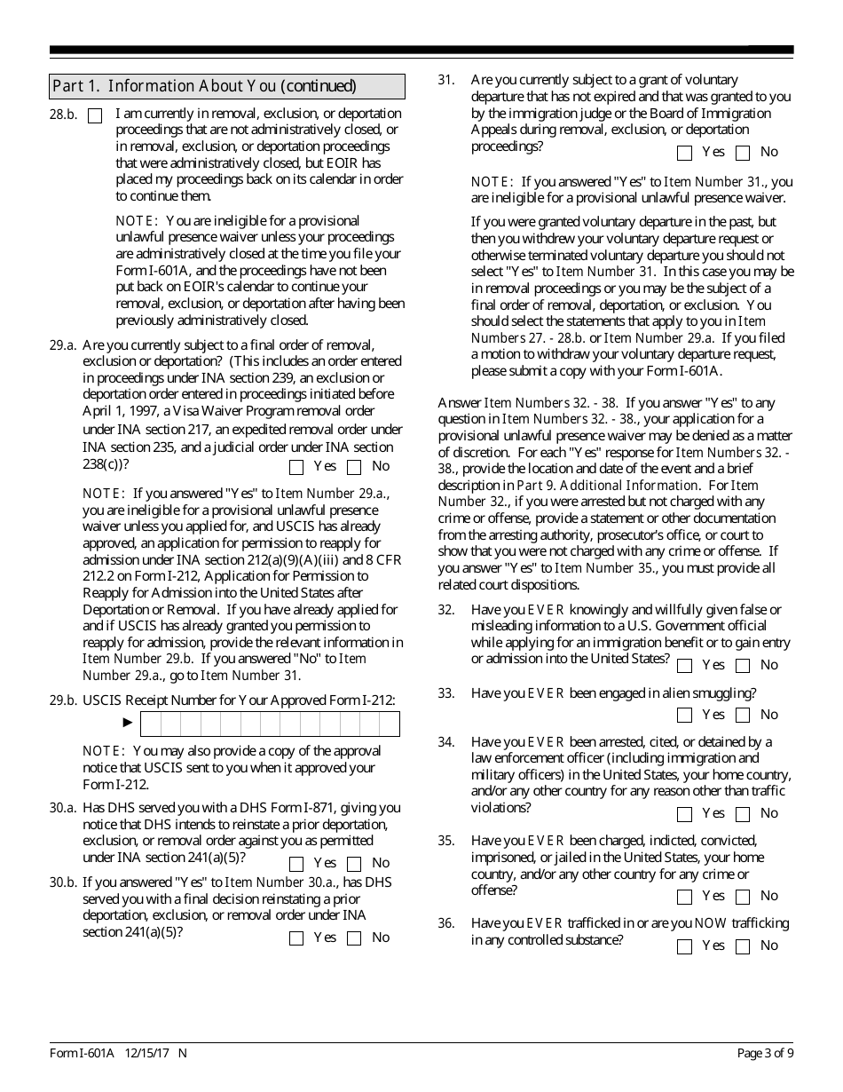 USCIS Form I601A Fill Out, Sign Online and Download Fillable PDF