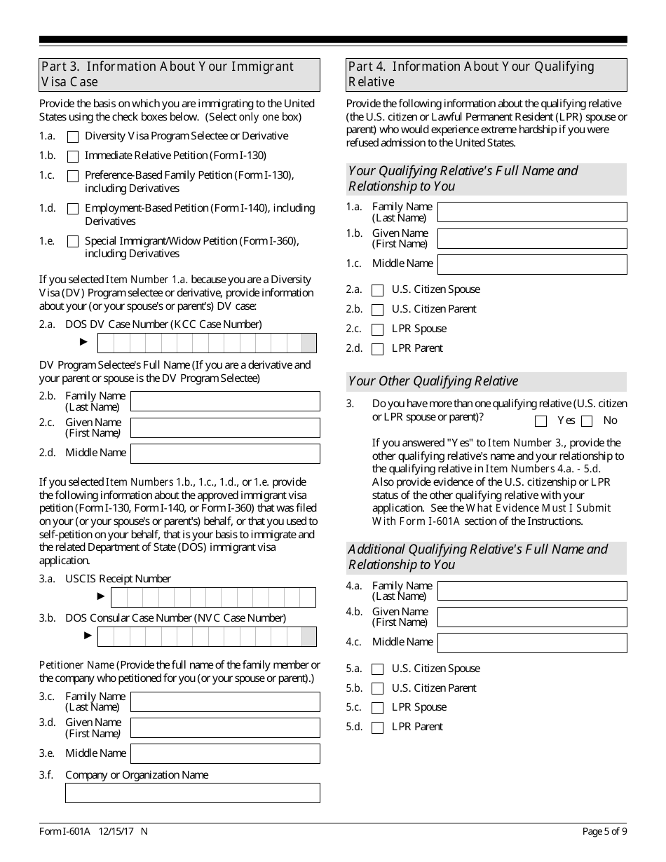 USCIS Form I-601A Application for Provisional Unlawful Presence Waiver, Page 5