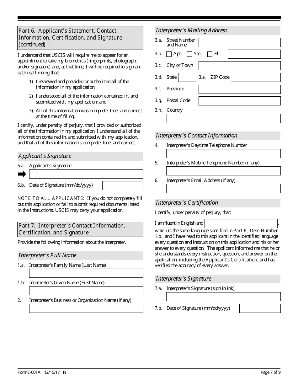 USCIS Form I-601A - Fill Out, Sign Online and Download Fillable PDF ...