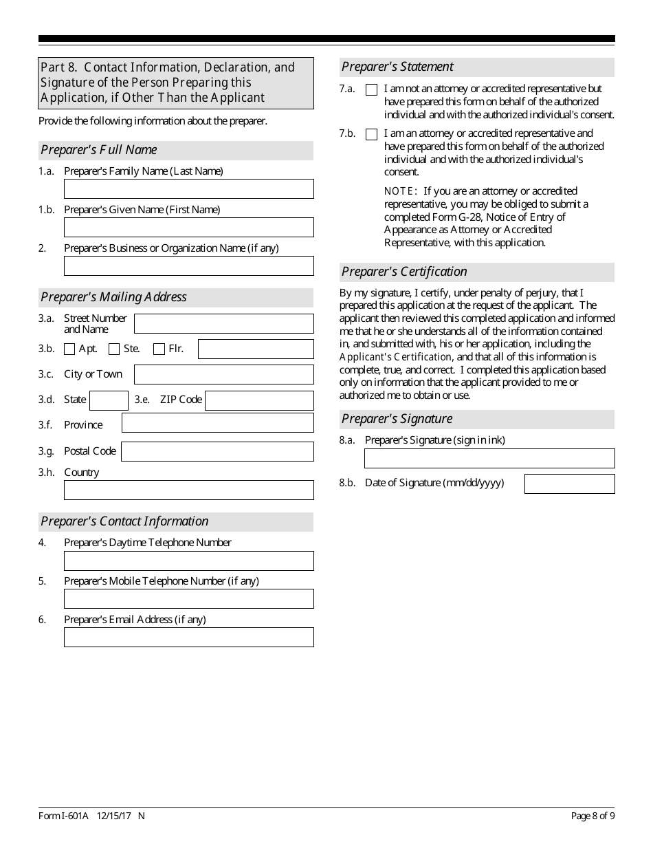 USCIS Form I601A Download Fillable PDF or Fill Online Application for Provisional Unlawful