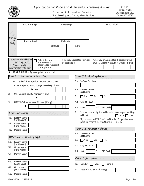 USCIS Form I 601A Download Fillable PDF Or Fill Online Application For 