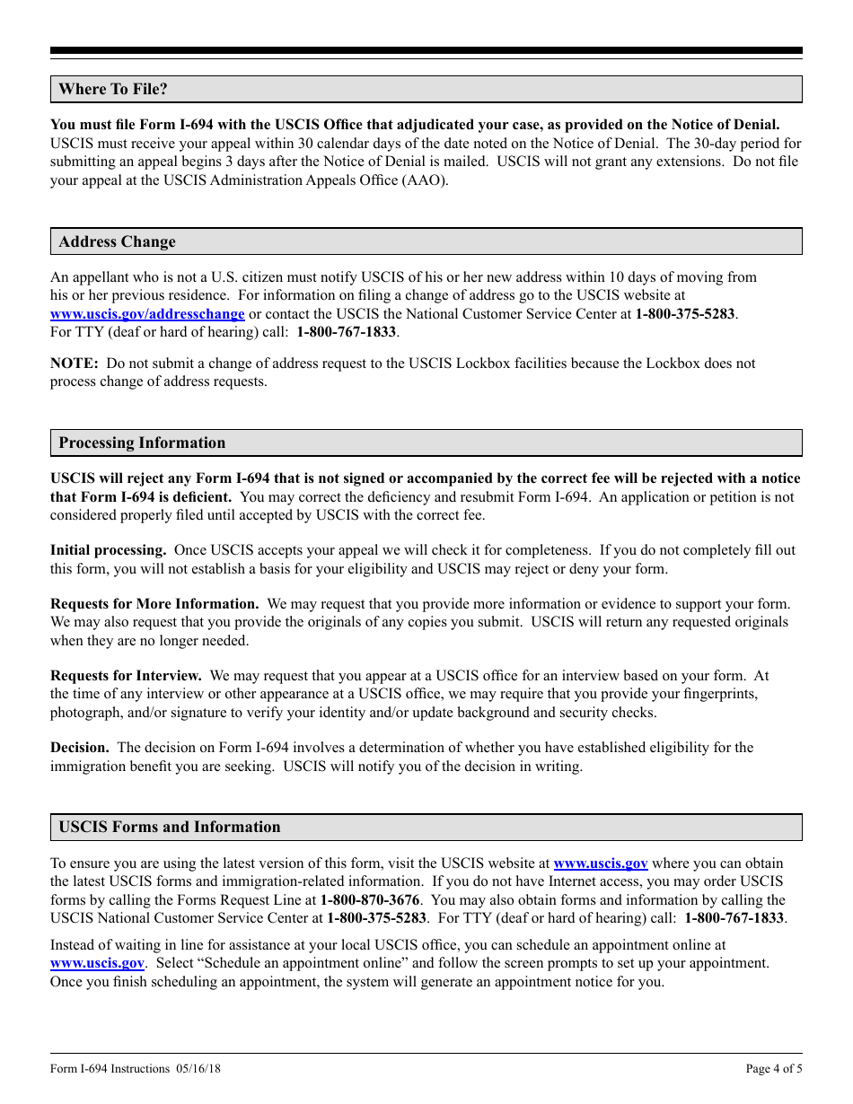 Instructions for USCIS Form I-694 Notice of Appeal of Decision Under Section 210 or 245a of the Immigration and Nationality Act, Page 4