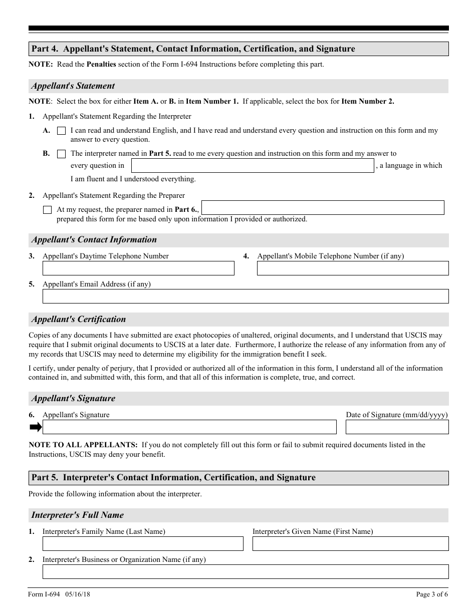 USCIS Form I-694 Notice of Appeal of Desicion Under Ina Section 210 or 245a of the Immigration and Nationality Act, Page 3