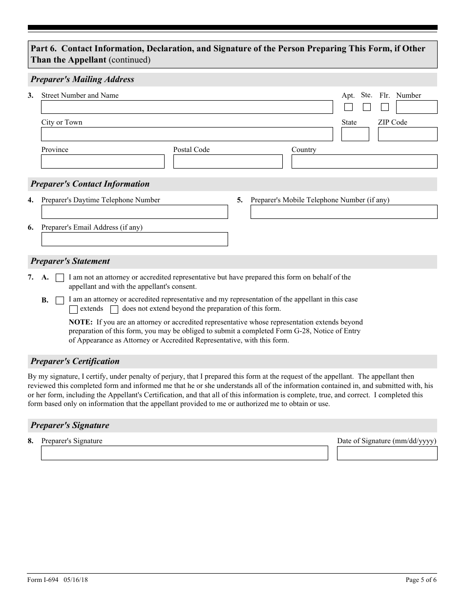 USCIS Form I-694 Notice of Appeal of Desicion Under Ina Section 210 or 245a of the Immigration and Nationality Act, Page 5