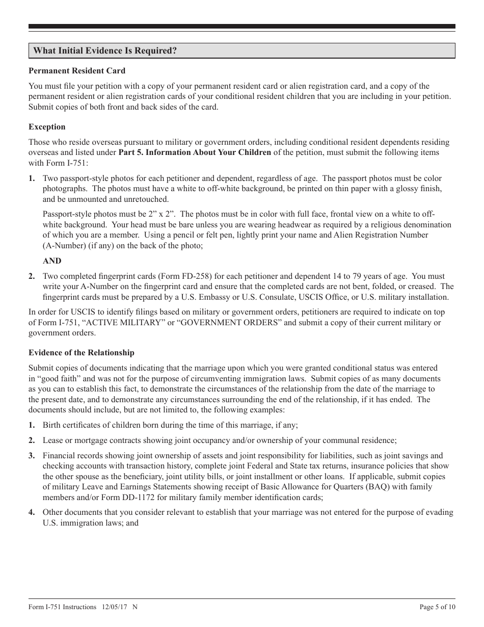 Instructions for USCIS Form I-751 Petition to Remove Conditions on Residence, Page 5