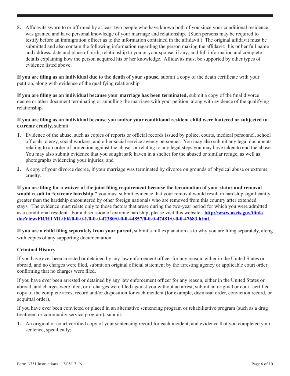 Instructions for USCIS Form I-751 Petition to Remove Conditions on Residence, Page 6