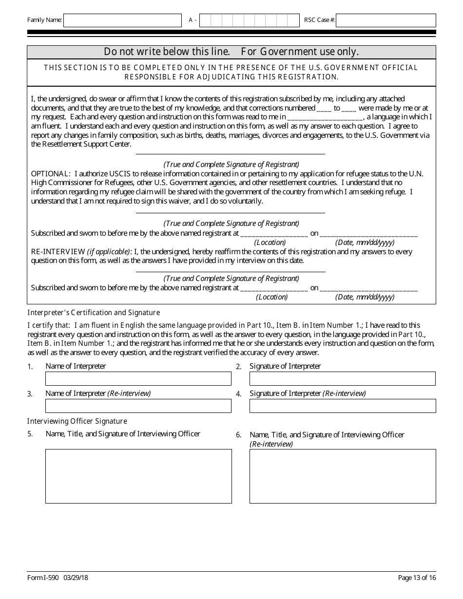 USCIS Form I-590 Registration for Classification as Refugee, Page 13