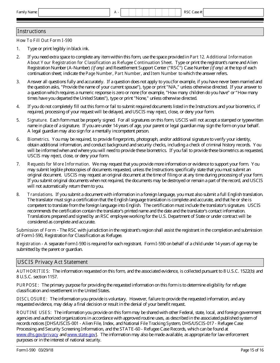 USCIS Form I-590 Registration for Classification as Refugee, Page 15