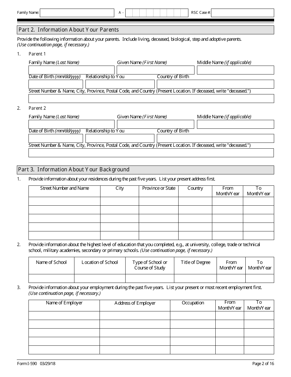 USCIS Form I590 Fill Out, Sign Online and Download Fillable PDF