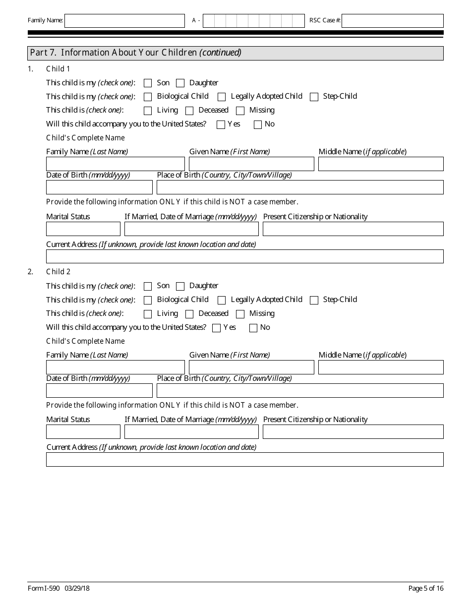 USCIS Form I-590 Registration for Classification as Refugee, Page 5