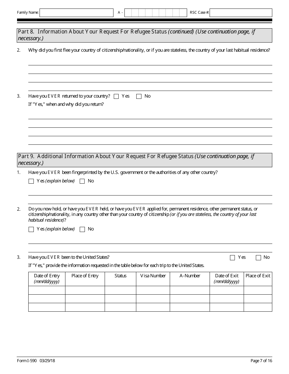 USCIS Form I590 Download Fillable PDF or Fill Online Registration for
