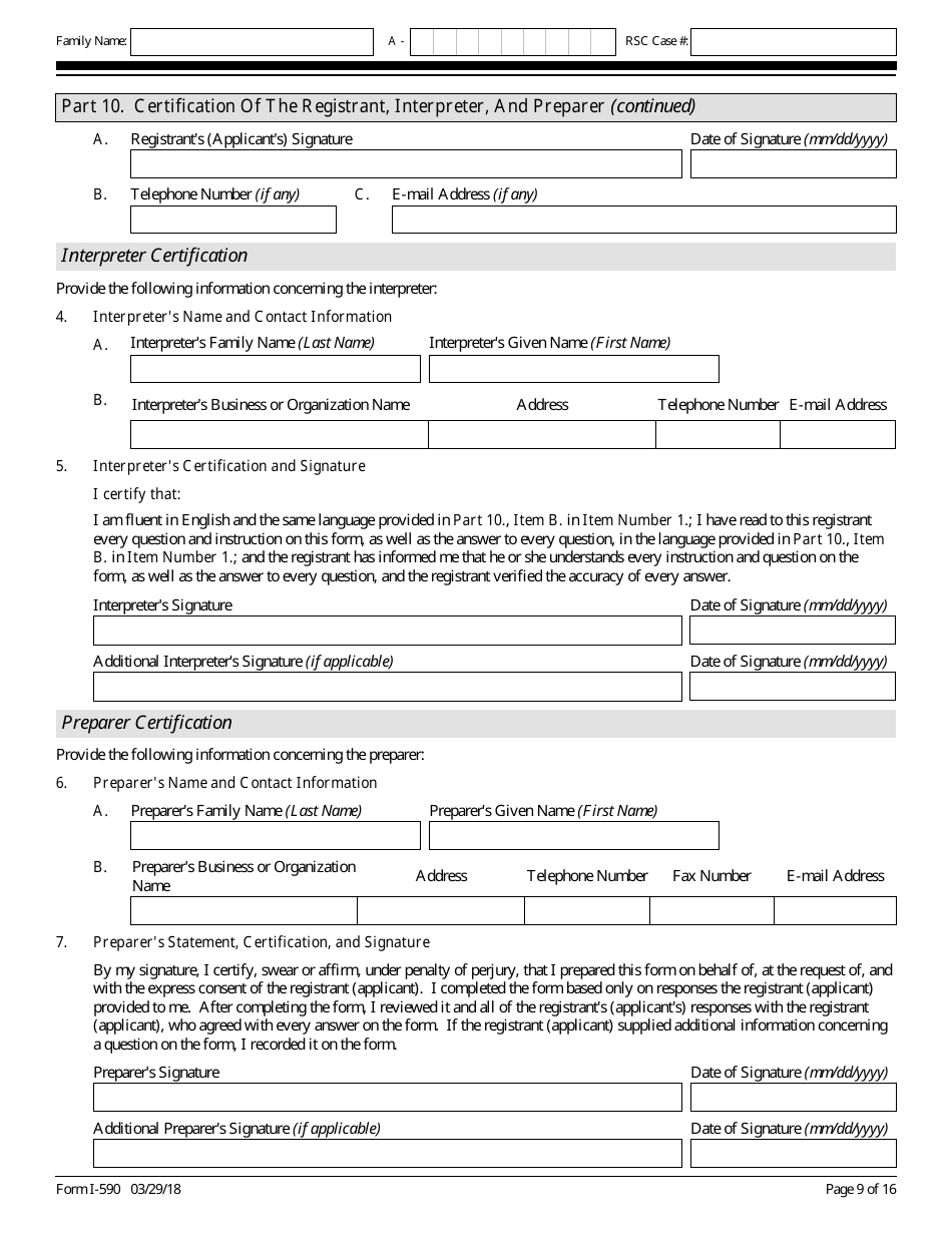 USCIS Form I-590 Registration for Classification as Refugee, Page 9