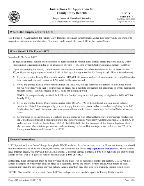 USCIS Form I-817  Printable Pdf