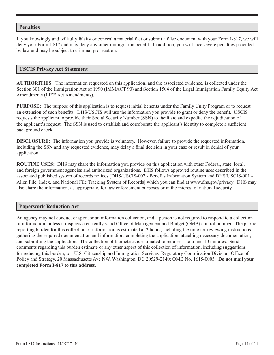 Instructions for USCIS Form I-817 Application for Family Unity Benefits, Page 14