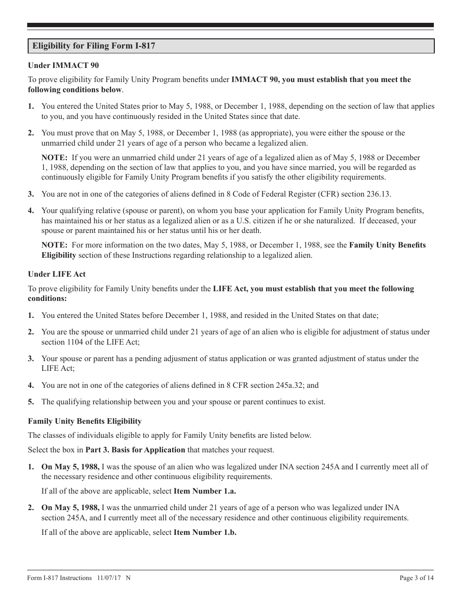 Instructions for USCIS Form I-817 Application for Family Unity Benefits, Page 3