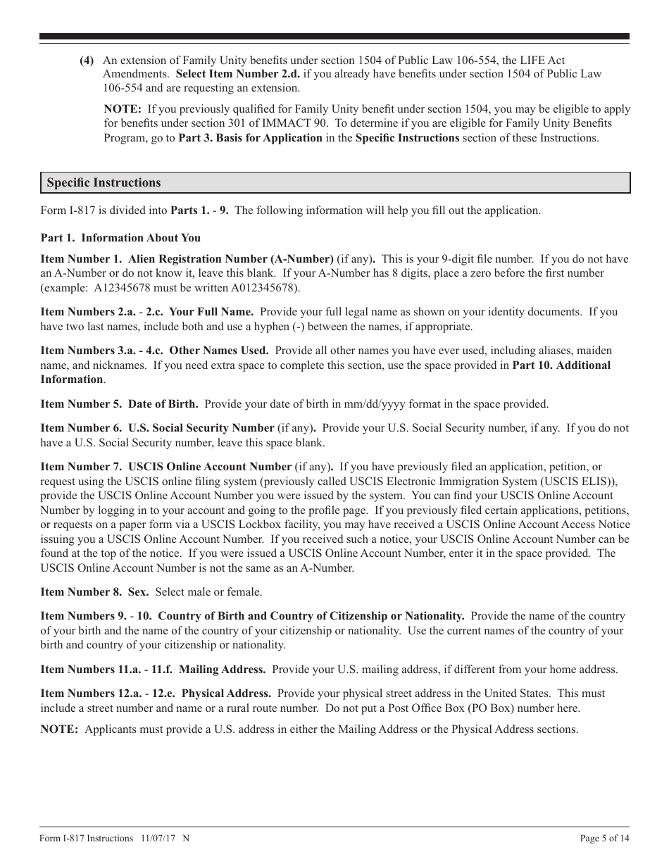 Instructions for USCIS Form I-817 Application for Family Unity Benefits, Page 5