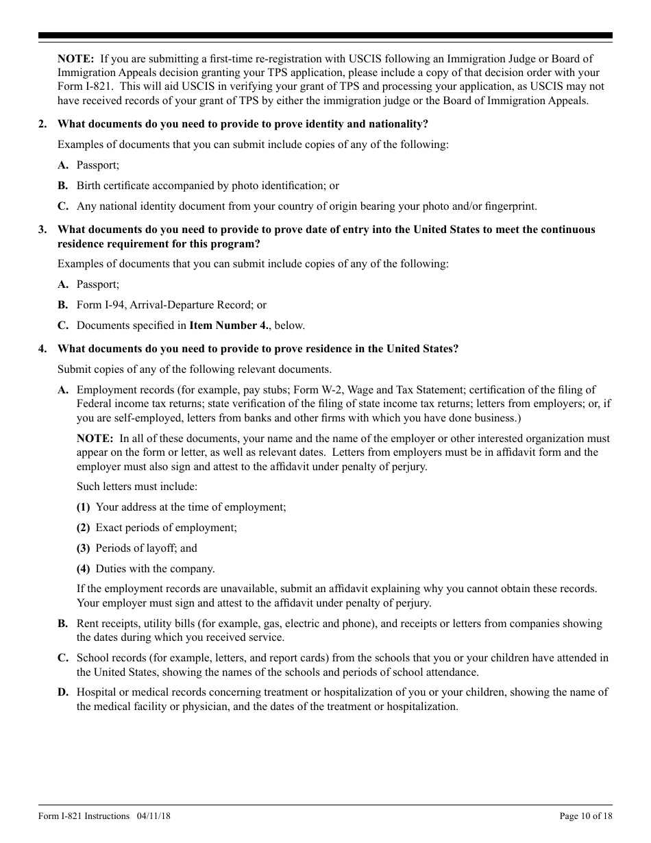 Instructions for USCIS Form I-821 Application for Temporary Protected Status, Page 10