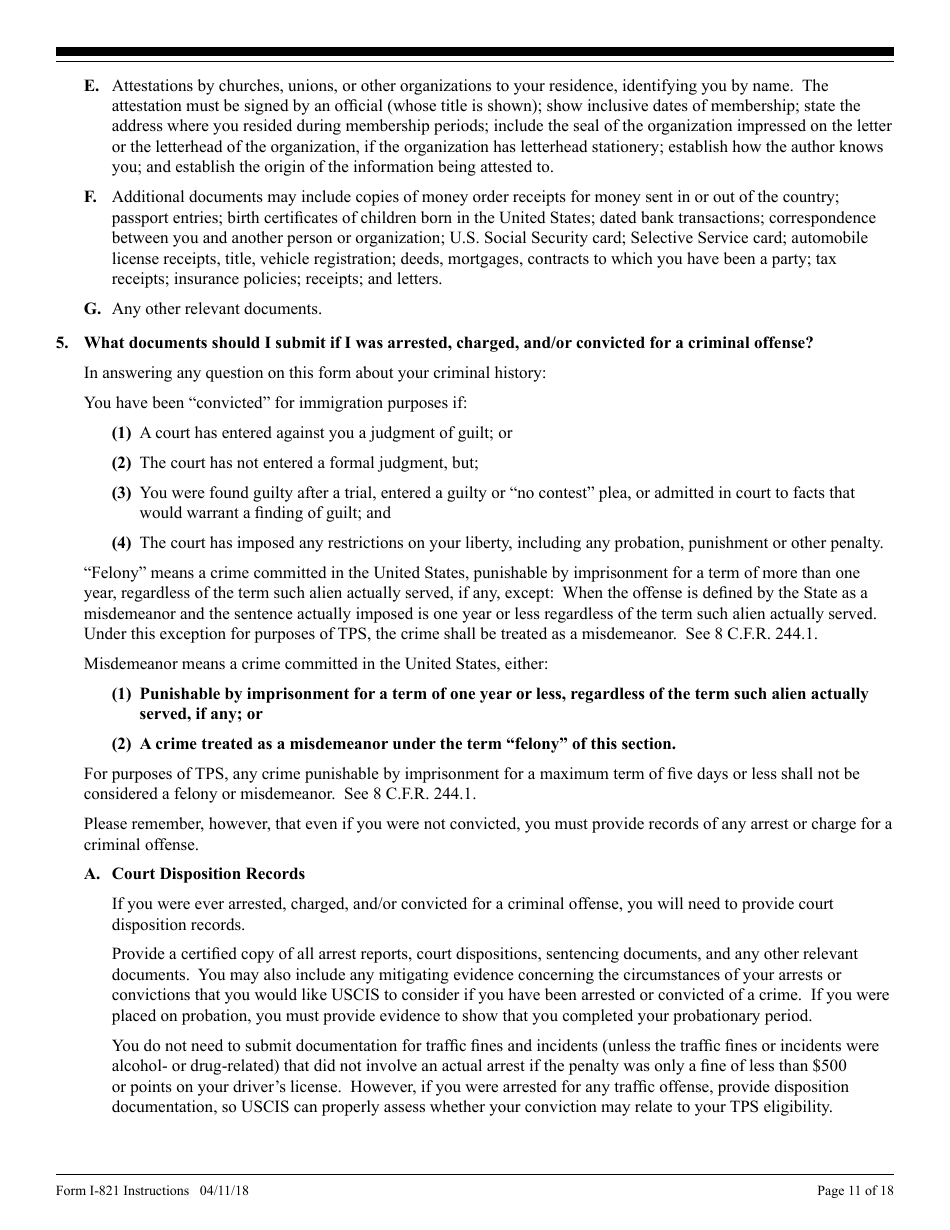 Instructions for USCIS Form I-821 Application for Temporary Protected Status, Page 11