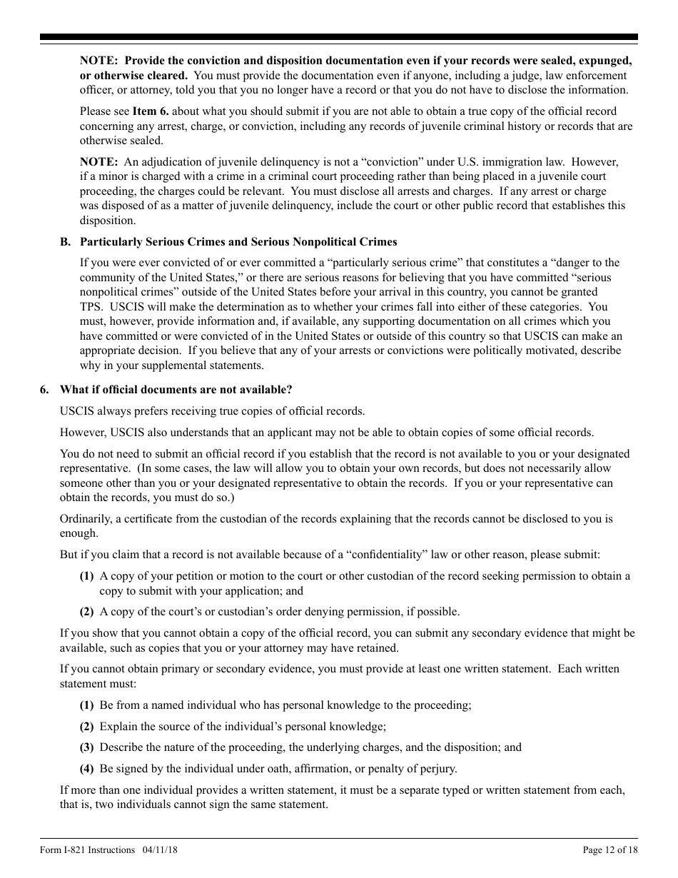 Instructions for USCIS Form I-821 Application for Temporary Protected Status, Page 12
