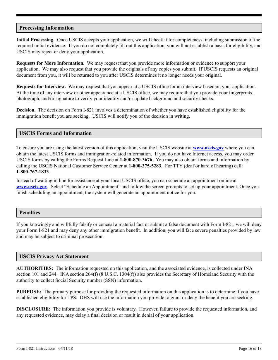 Instructions for USCIS Form I-821 Application for Temporary Protected Status, Page 16