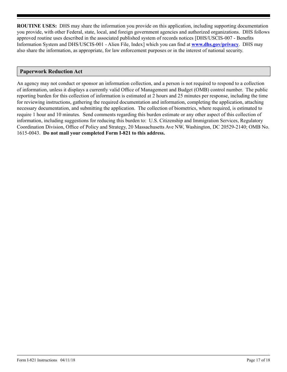 Instructions for USCIS Form I-821 Application for Temporary Protected Status, Page 17