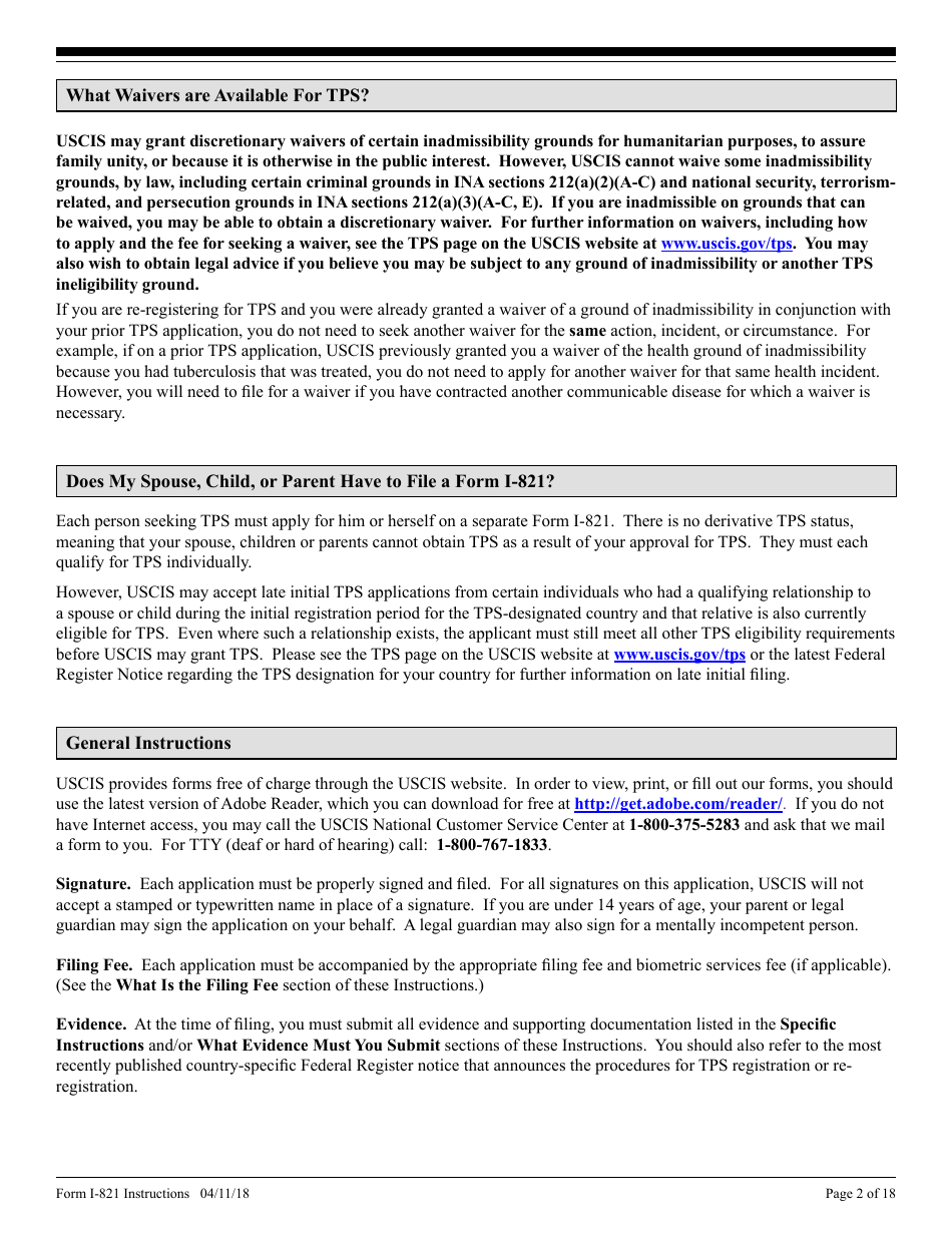 Instructions for USCIS Form I-821 Application for Temporary Protected Status, Page 2