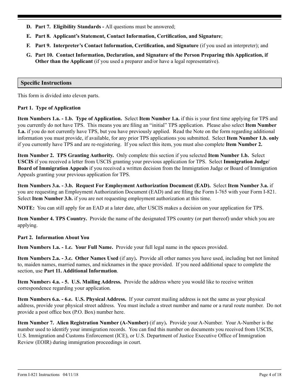 Instructions for USCIS Form I-821 Application for Temporary Protected Status, Page 4